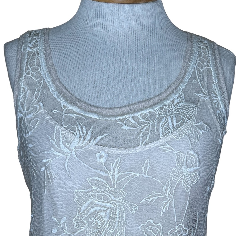 Johnny Was Biya Parchment Sheer Netting Embroidered Dress With Slip Small NWT - Picture 2 of 16